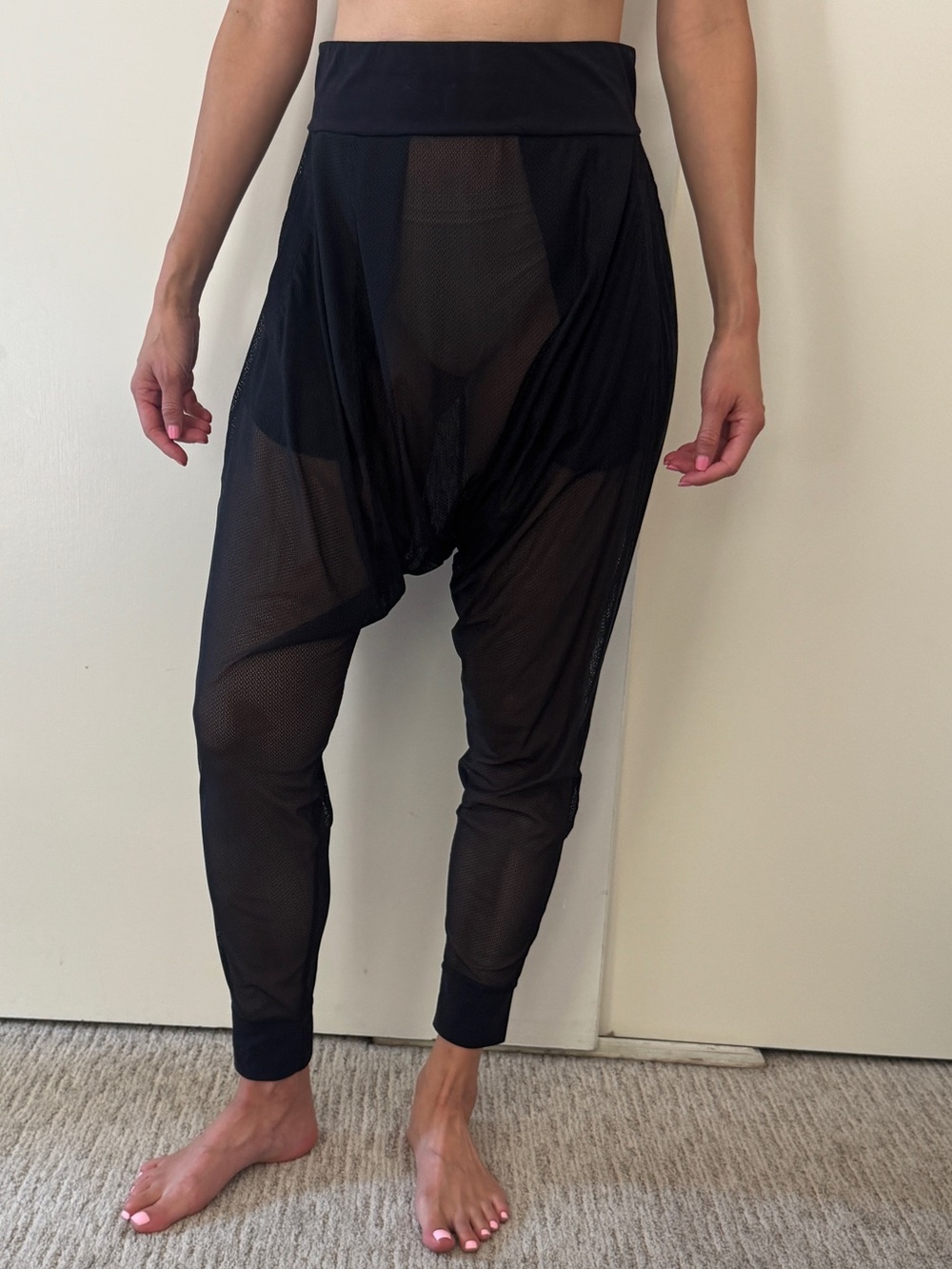 Sweaty Betty Black Sheer Mesh Harem Legging Pants S